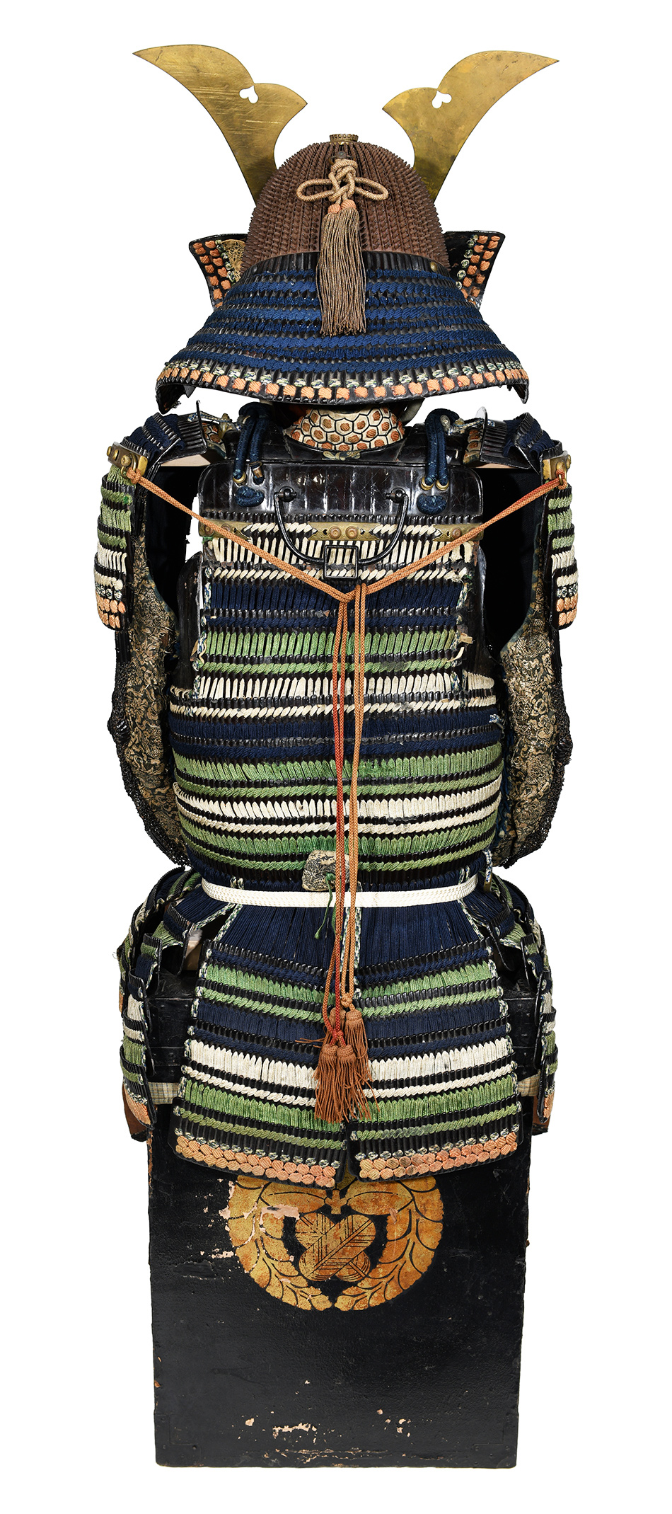 甲冑/鎧 鉄黒漆塗切付小札色々糸威二枚胴具足 鉄地六十二間小星兜（BU