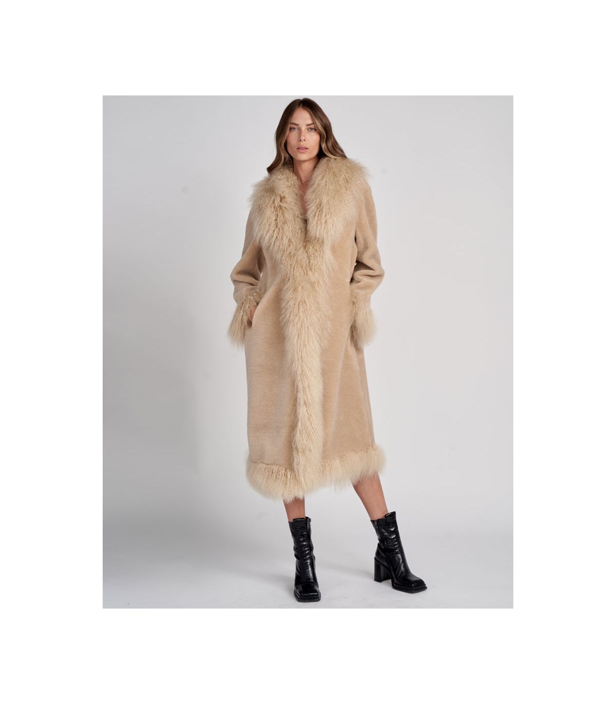 Sheepskin Coat with Mongolian Lamb Fur | Wool jacket SheepSkin Town