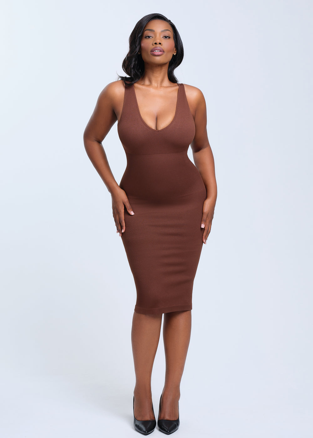SnatchedKnit V-Neck Tank Midi Dress