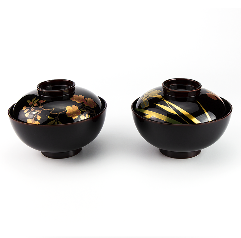 吸物椀お椀-【手描き蒔絵・磨き蒔絵】越前塗 あやめ 吸物椀［5客