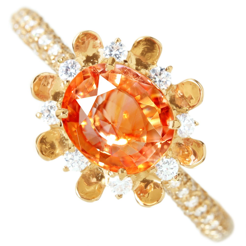 HANDMADE】K18PG スリランカ産オレンジサファイア 1.15ct ダイヤモンド