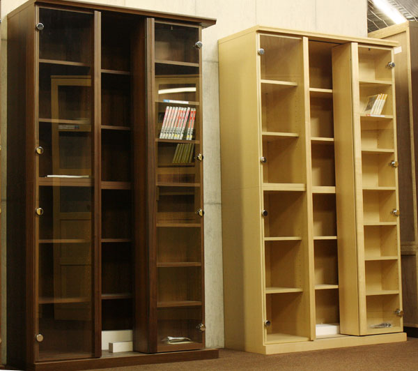 ガラス扉シングルスライド書棚【書斎家具屋】