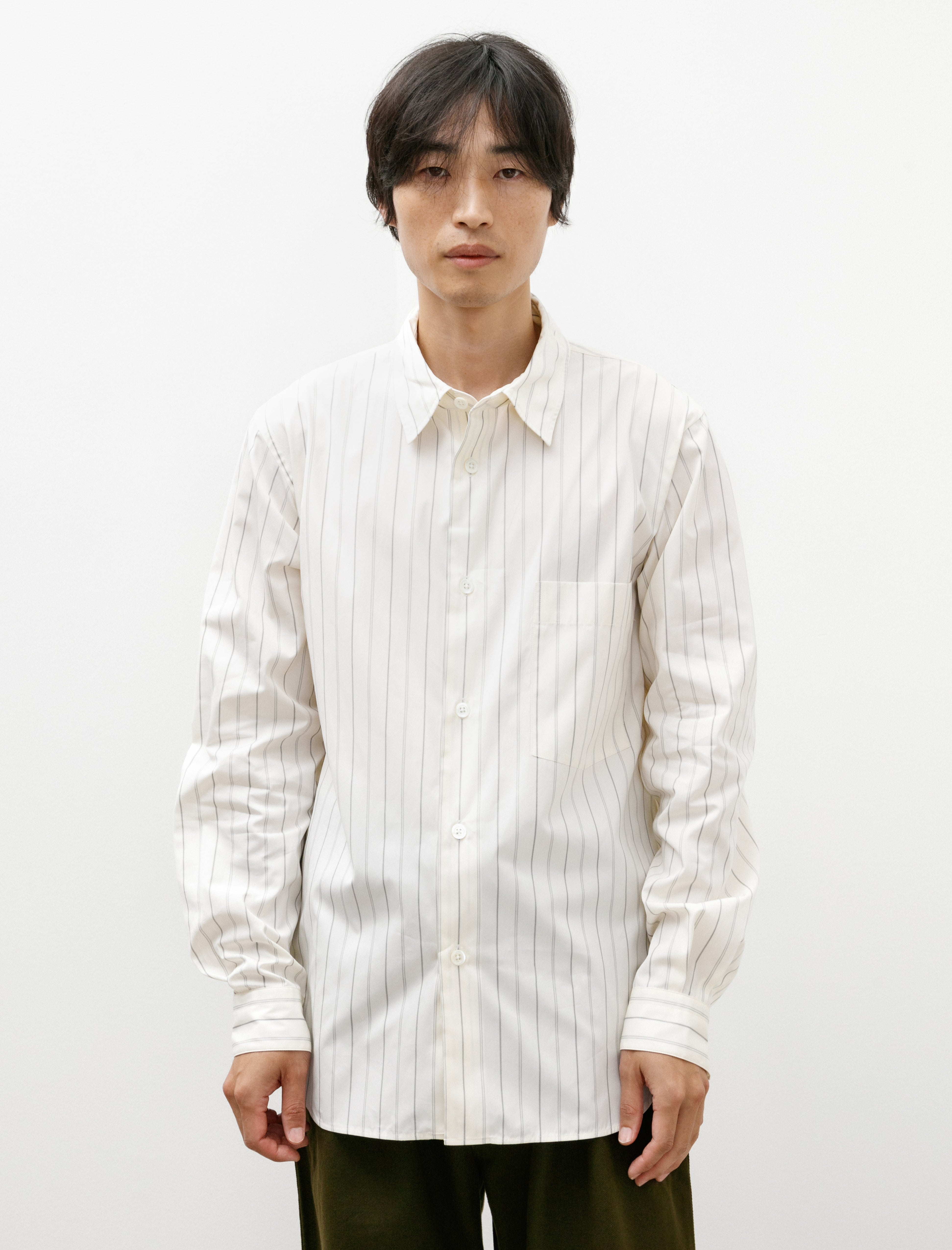 Margaret Howell Basic Shirt Wide Spaced Cotton Stripe Off White