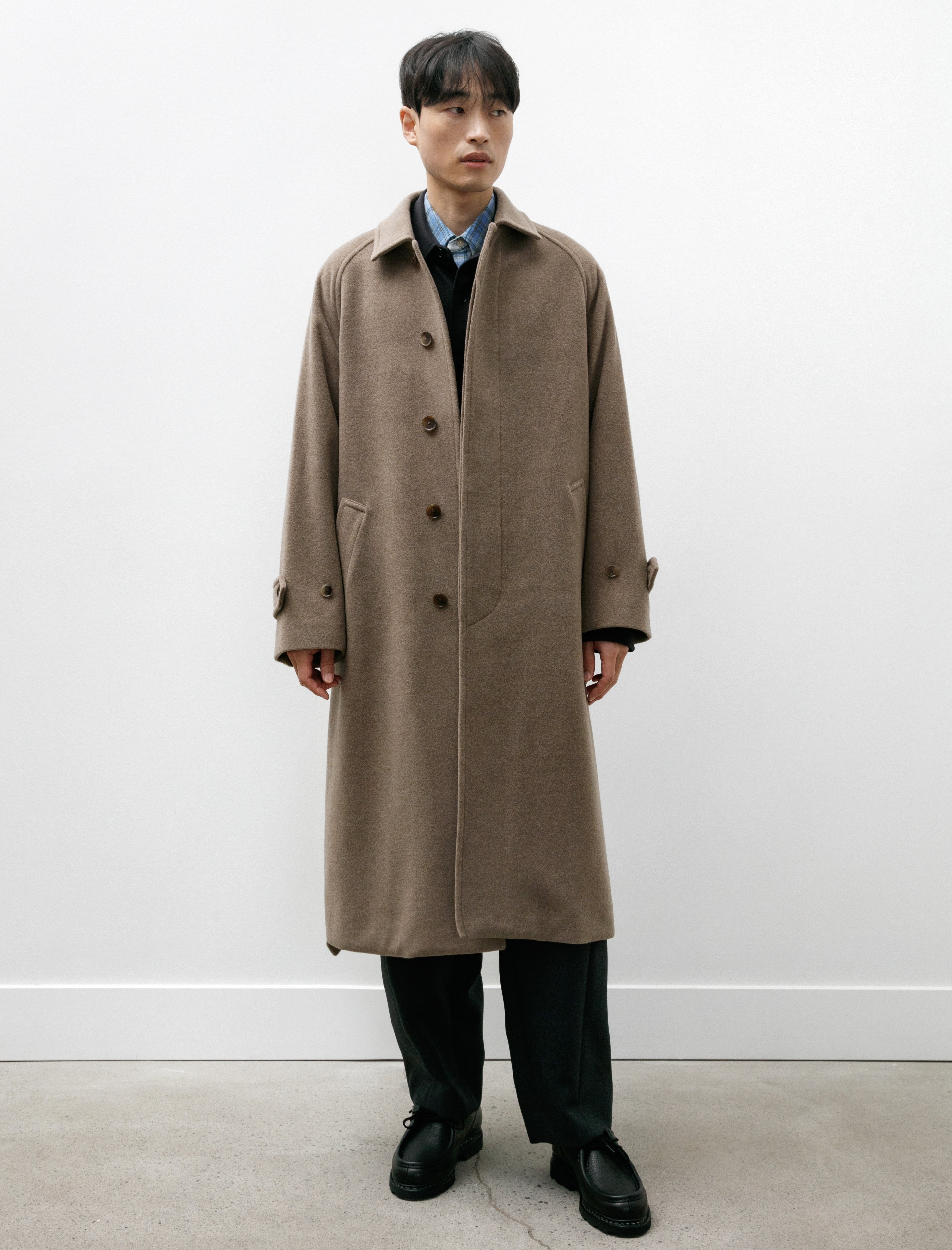 Auralee Super Fine Mosser Wool Cotton Soutien Coat Khaki Beige