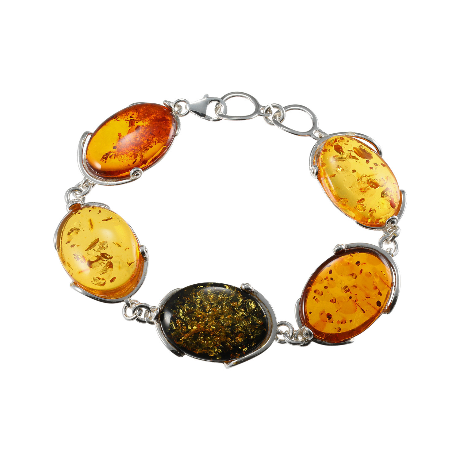 バイ ネイチャー シルバー 琥珀 マルチカラー ゴージャスブレスレット