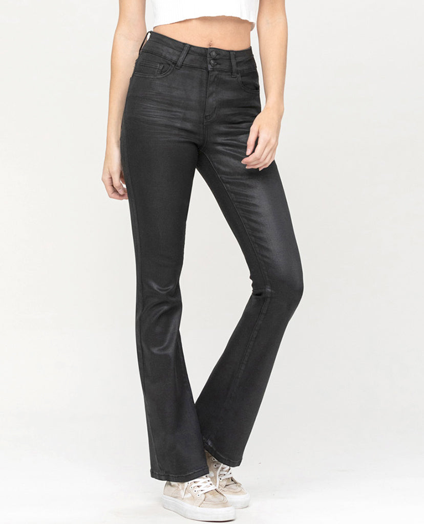 Showcase Coated Black Flare Jeans – Piin | www.ShopPiin.com