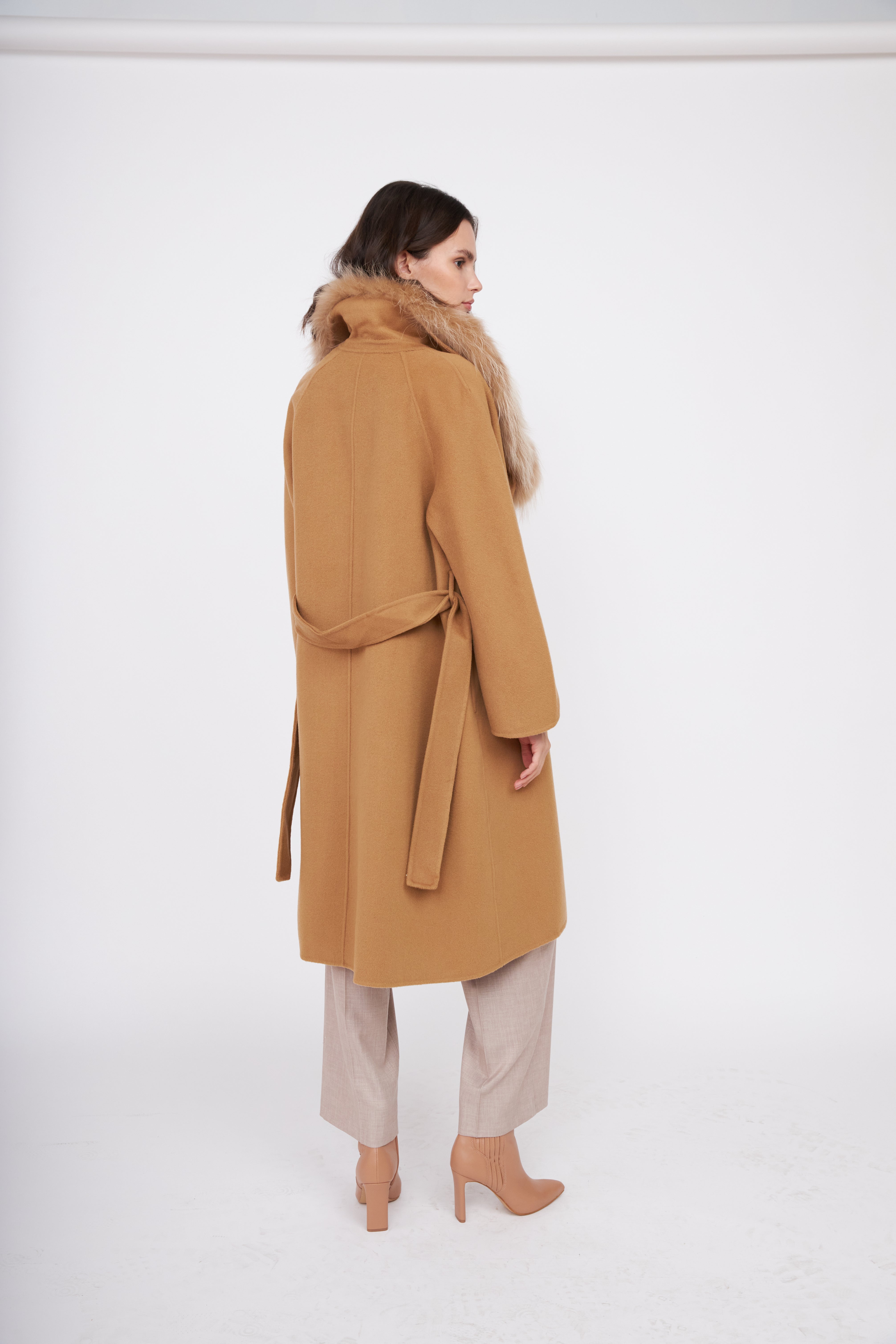 Fur Shawl Collar Cashmere Coat - Camel – Pissenlit