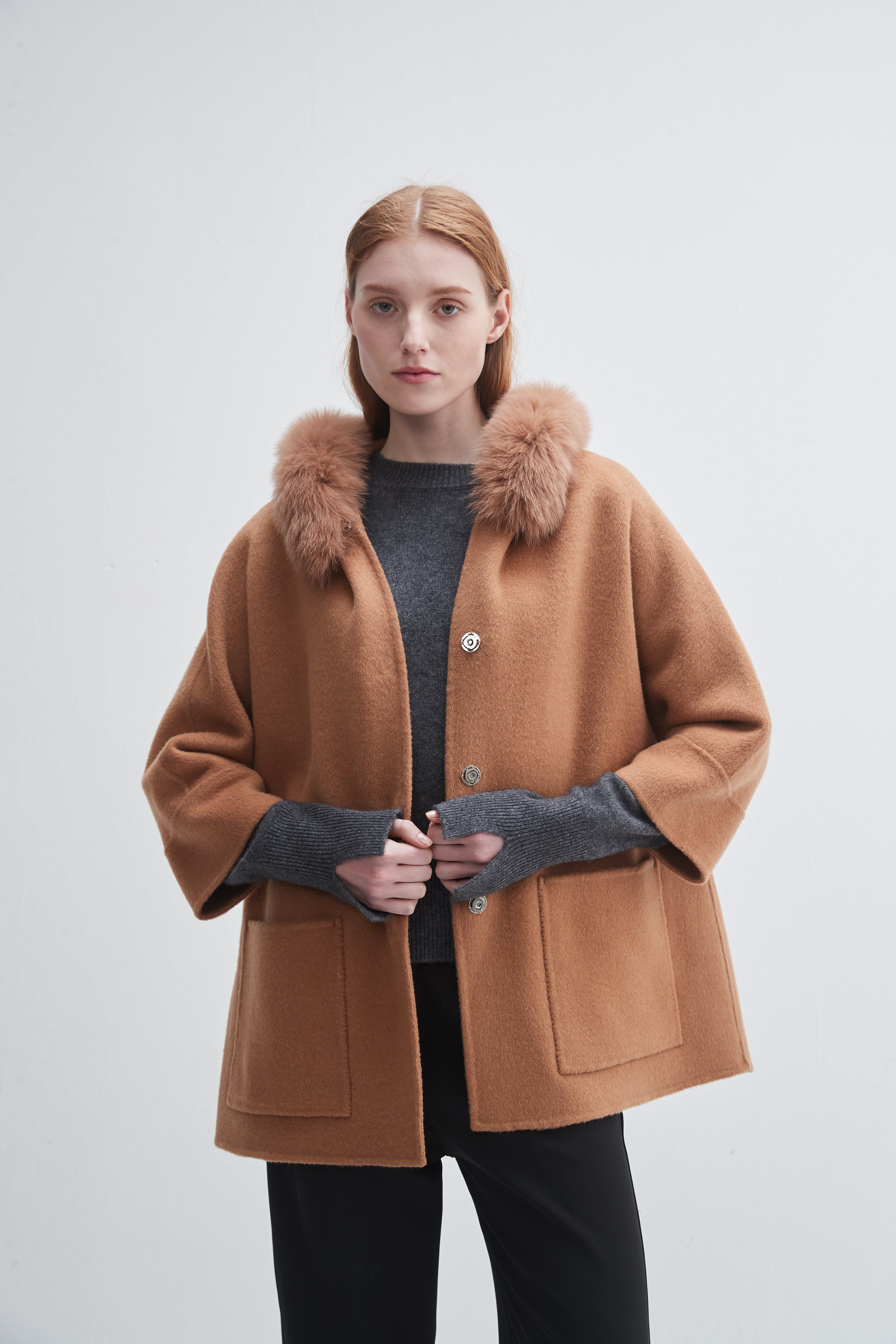 Fur Trim Hooded Cashmere Jacket – Pissenlit