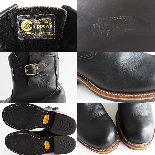90s USA製 CHIPPEWAチペワ ショート エンジニアブーツ 黒 7.5E