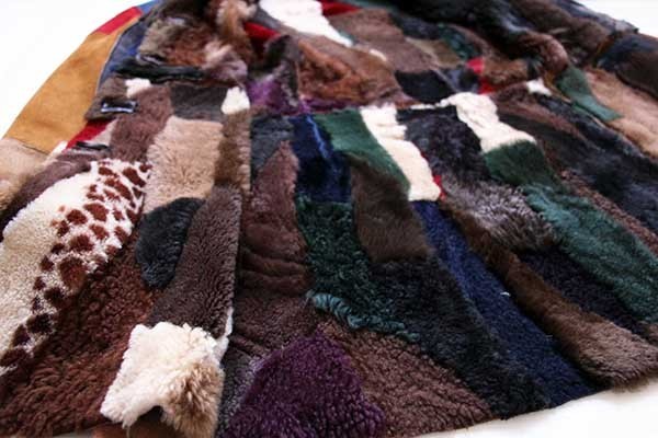 WILSONS クレイジー パッチワーク シープスキン リアル ムートンコート