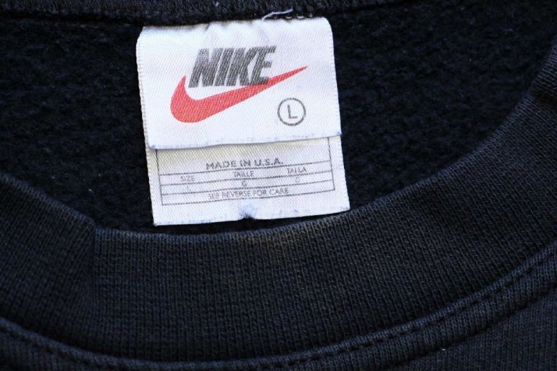 90s USA製 NIKEナイキ ワンポイント ロゴ刺繍 スウェット ブリーチ飛び