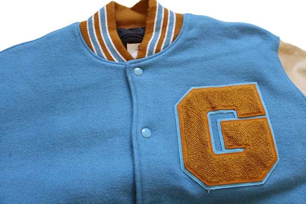 Gojo SPORTS パッチ付き メルトン ウール 袖革スタジャン 水色