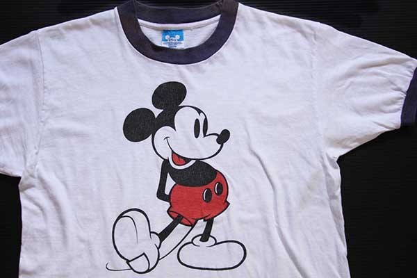 80s USA製 Disneyディズニー ミッキー マウス コットン リンガーT