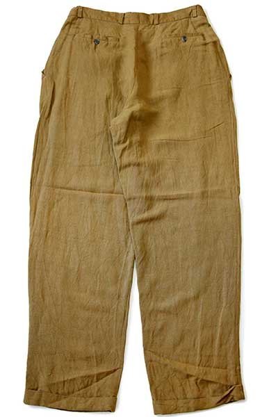 80s UNKNOWN スリータック レーヨン×リネン スラックス パンツ 黄土色