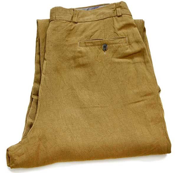 80s UNKNOWN スリータック レーヨン×リネン スラックス パンツ 黄土色