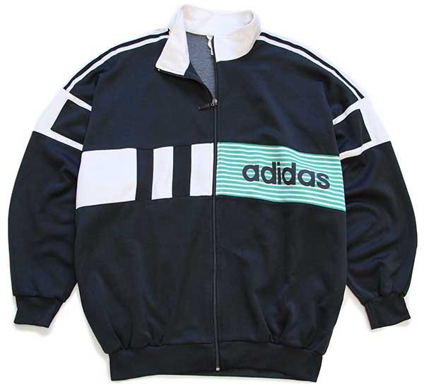 90s adidasアディダス トラックジャケット 黒×白×緑 XL☆ジャージ