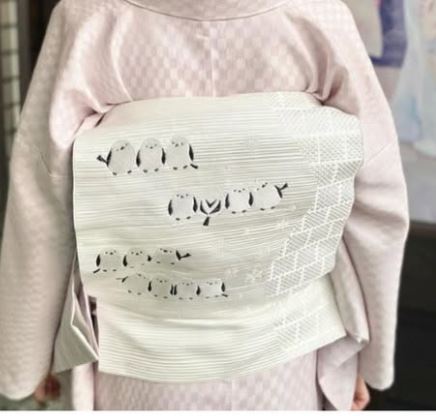 八寸名古屋帯：【島屋オリジナル】シマエナガ（ワルエナガあり）