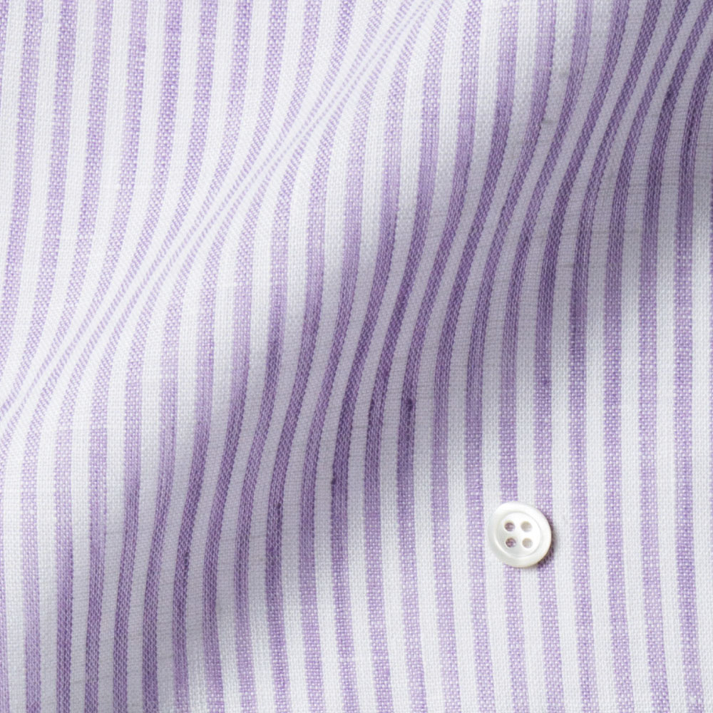2R12】 リネン 平織り ブロックストライプ (ホワイト×ラベンダー