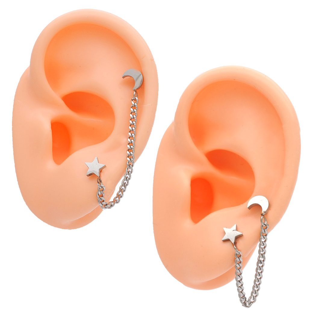 16G ］遊び心ある可愛さ☆ 2ホール チェーン メタル スター MOON 月