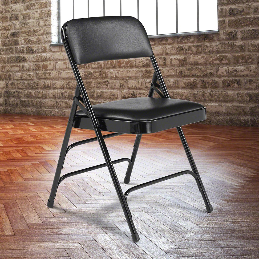 NPS® 1310 Vinyl Premium Folding Chair, Caviar Black | StageDrop