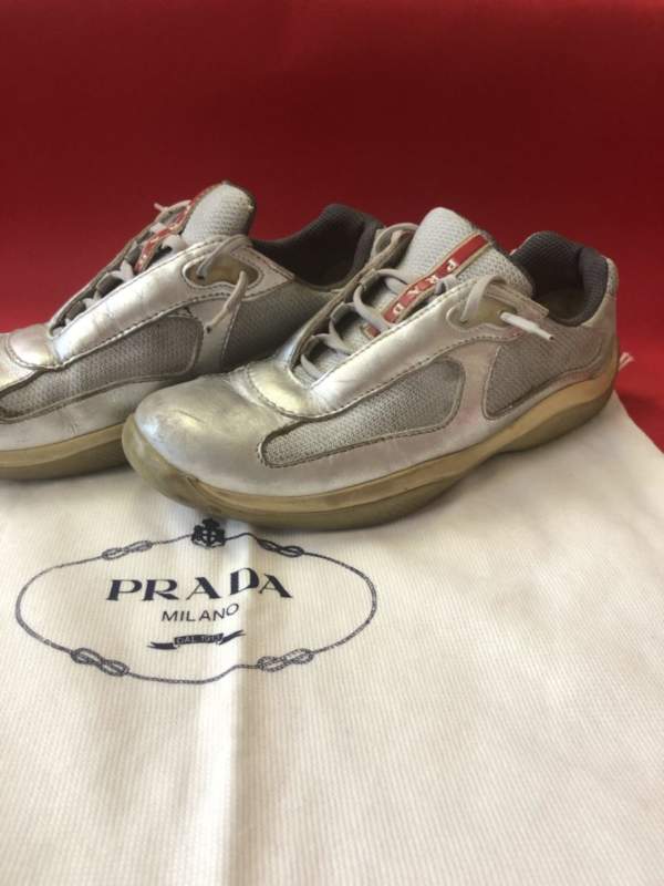 Vintage 90s Prada Silver Leather/Suede Sneakers - Storage Discoveries