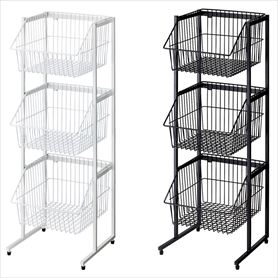 傾斜ジャンブルバスケット 幅90cm 3段〔ストエキオリジナル〕 ホワイト