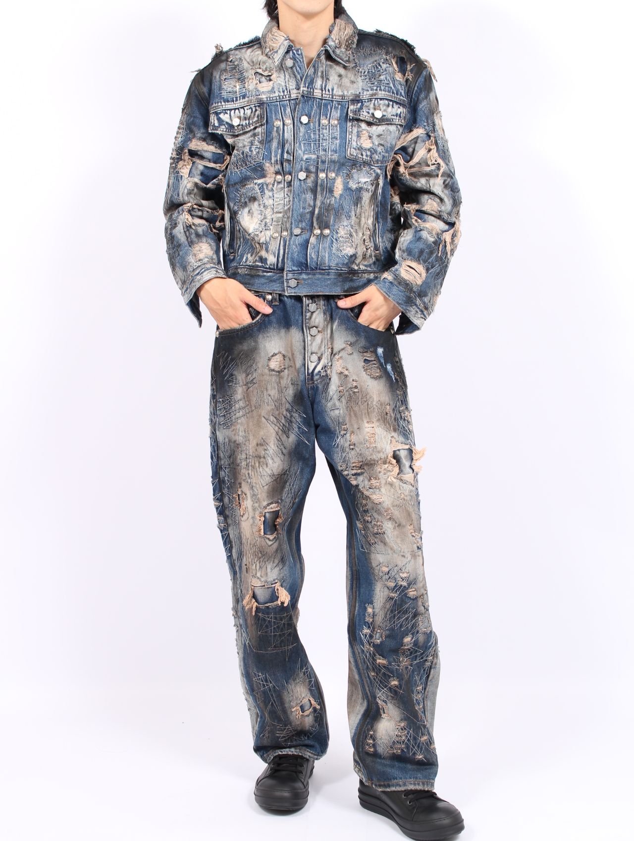 Thug Club - 【25AW】ハードウォッシュド ダメージ デニム パンツ