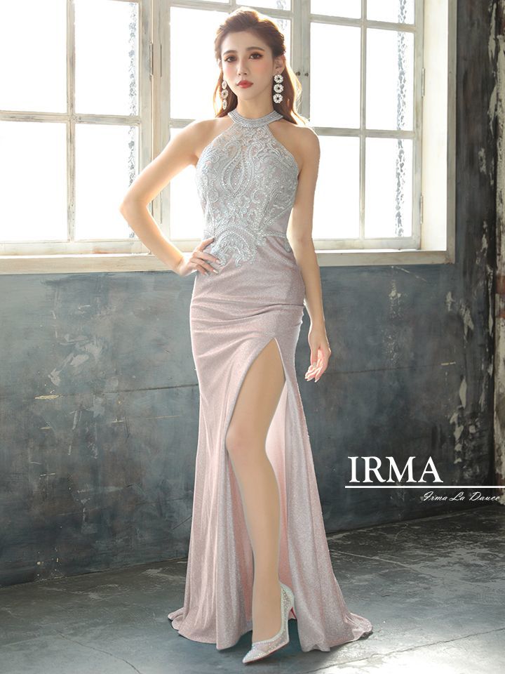 IRMA/イルマ】アメスリ/ ホルターネック/ ラメ/ 刺繍レース/ スリット