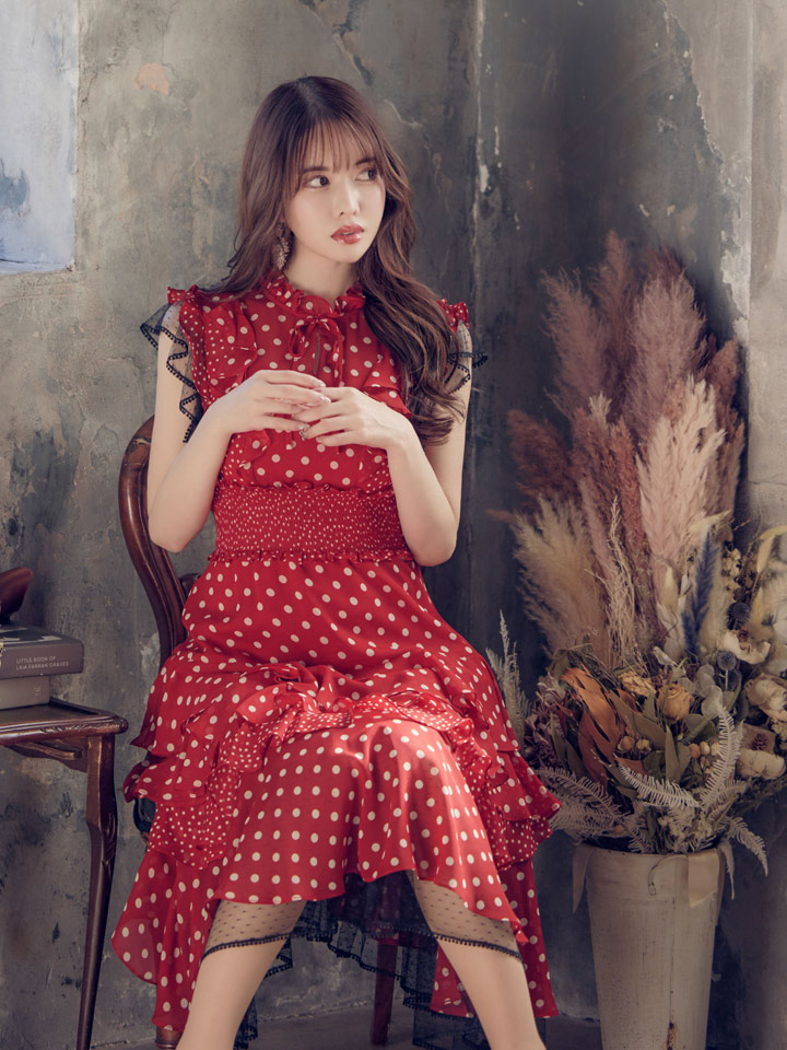 ERUKEI エルケイ】ドット/ 膝丈/ / ワンピース/マキシ/フリルデザイン