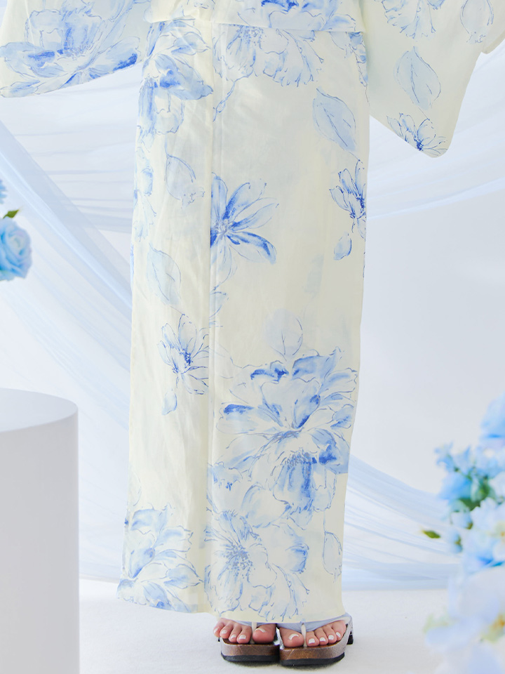 即日発送】グラデーションブルー牡丹和モダン浴衣【浴衣3点セット