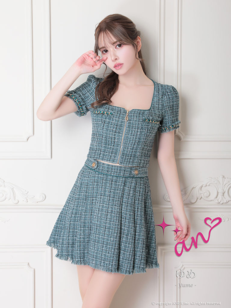 XSサイズあり【an /アン】セットアップ/ フロントジッパー/ ツイード