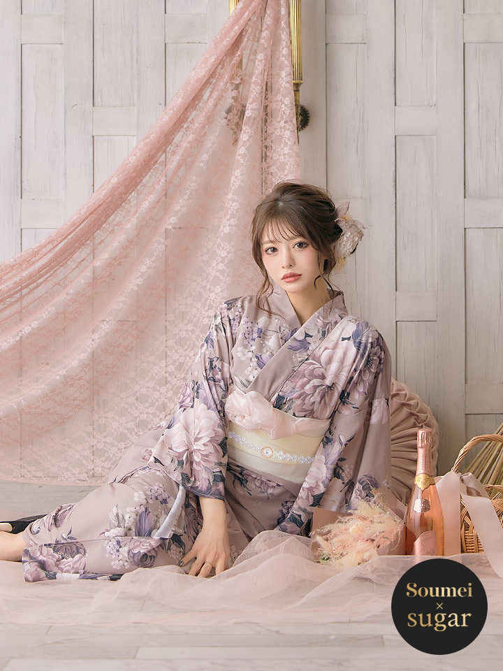 即日発送！】大人スウィートフラワー 牡丹柄 浴衣 【浴衣3点セット
