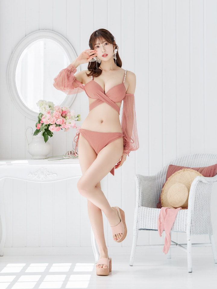 即日発送】【ビキニ】【水着】ふんわりシアー長袖ビキニ 2点セット