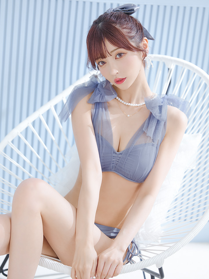 即日発送】【ビキニ】【水着】チュールリボン バストアップ ビキニ 2点