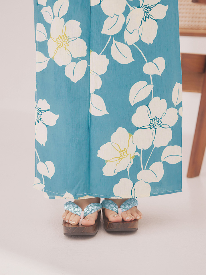 即日発送】浅葱色花柄浴衣【浴衣3点セット 浴衣/帯/下駄】[OF04