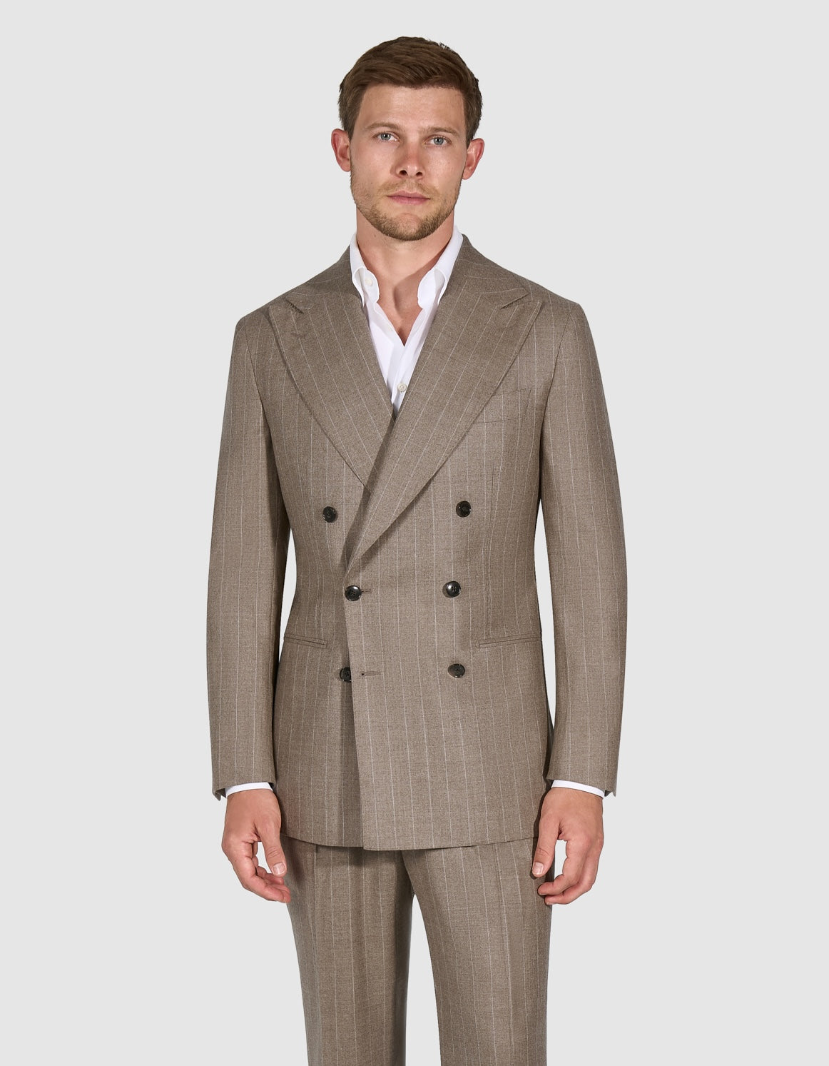 New SUITREVIEW Elmhurst Mocha Brown Stripe Pure Wool Loro Piana Suit