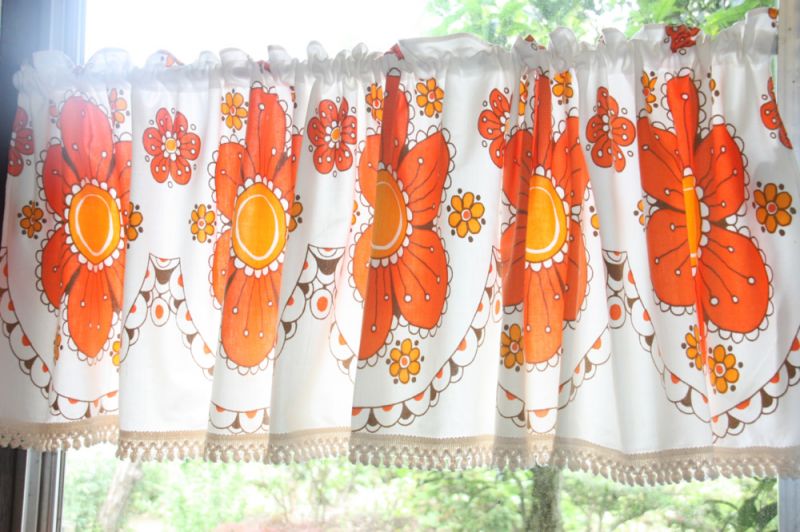 北欧雑貨/スウェーデン/ヴィンテージカフェカーテン オレンジ