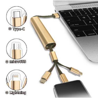 コンパクトに収納できるUSBケーブル。3IN1マルチ ケーブル 「名入れ