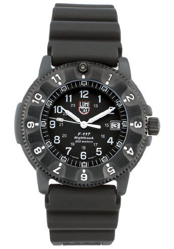 Luminox Watches: F-117 Night Hawk 3400 Series. Steel Case, Black