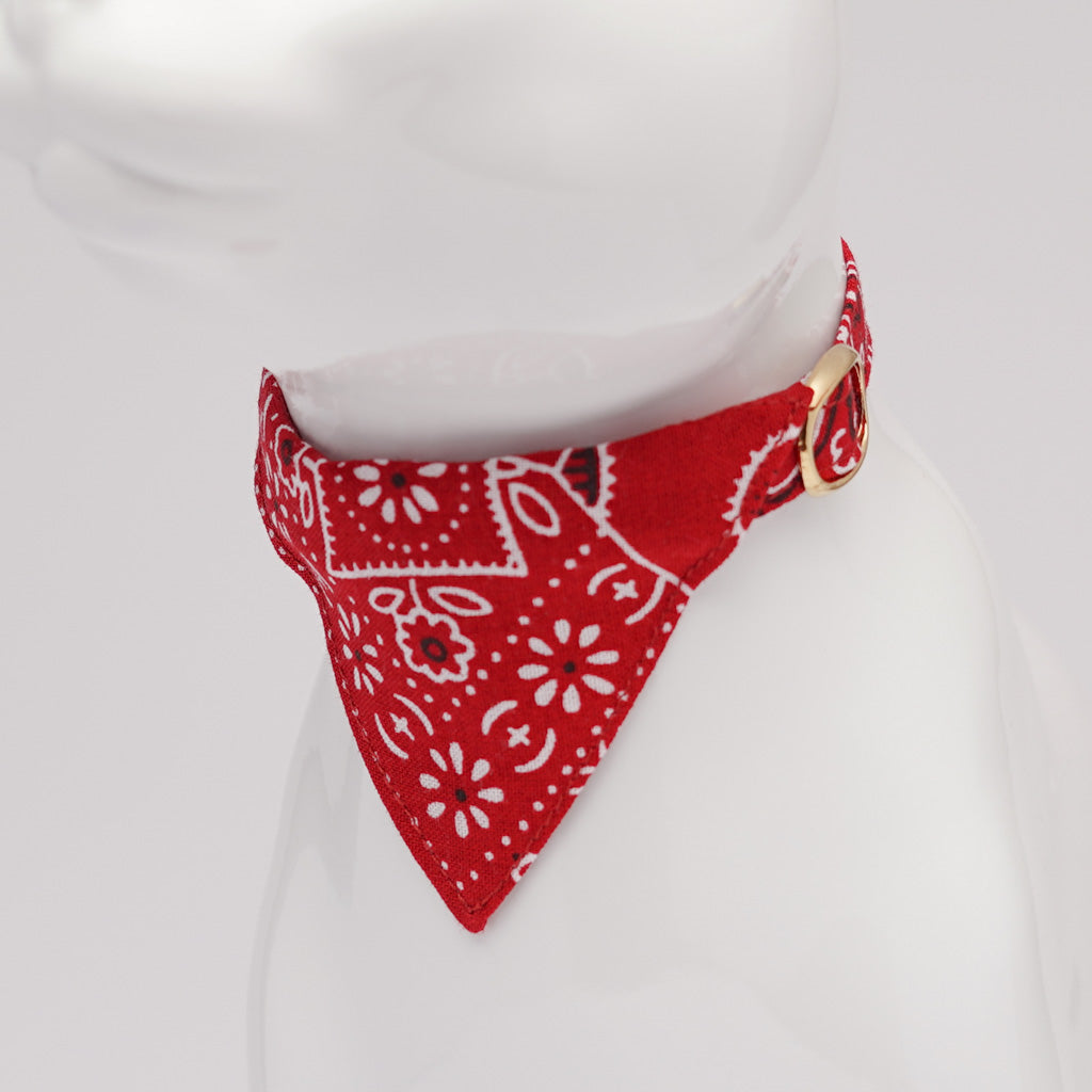 バンダナ付き猫首輪 ペイズリー レッド｜ぽぽねこ公式オンラインショップ
