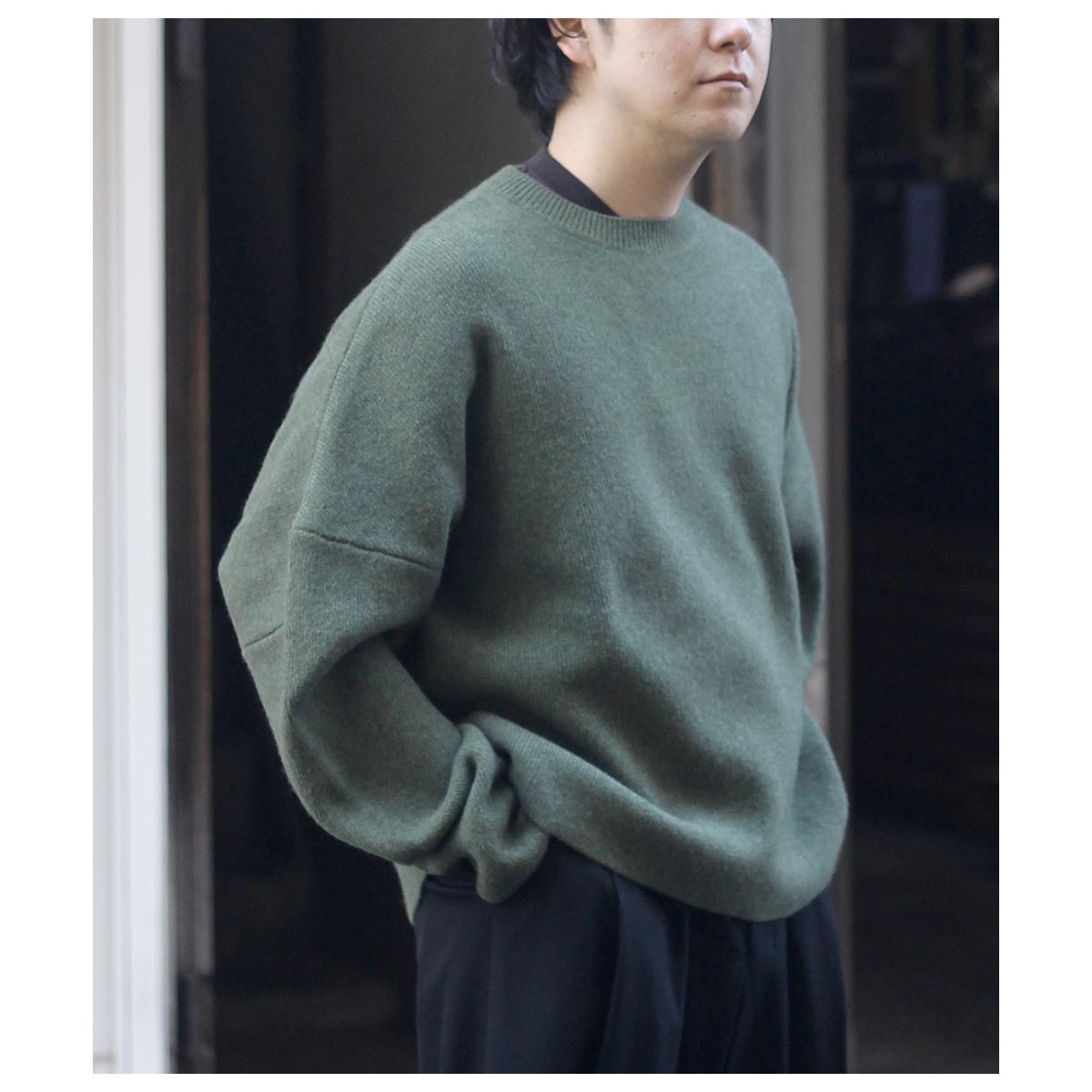 ノノット NONNOTTE ウール ヤク スムースニット ドレーピング クルー