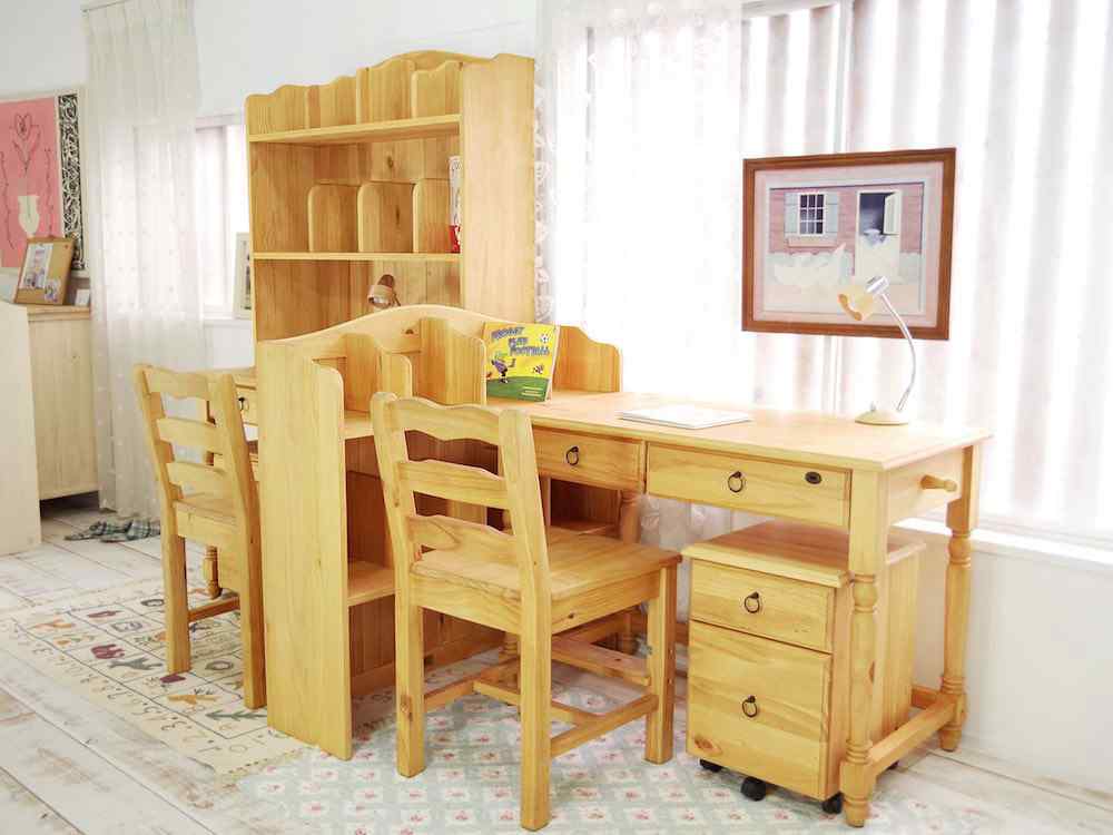 ナチュラルツインデスク｜無垢パイン二人用デスク