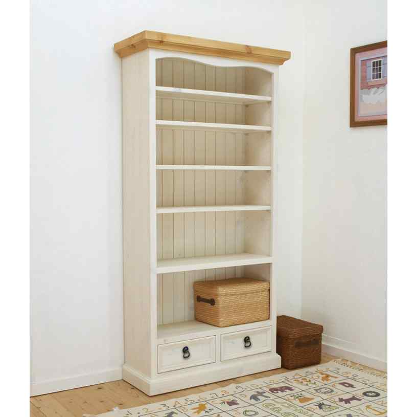 白いカントリー本棚｜KS-02｜ノック取手｜MW色