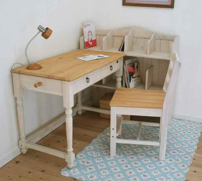 フレンチカントリーデスク｜上置き本棚付カントリー学習机 白｜リング取手