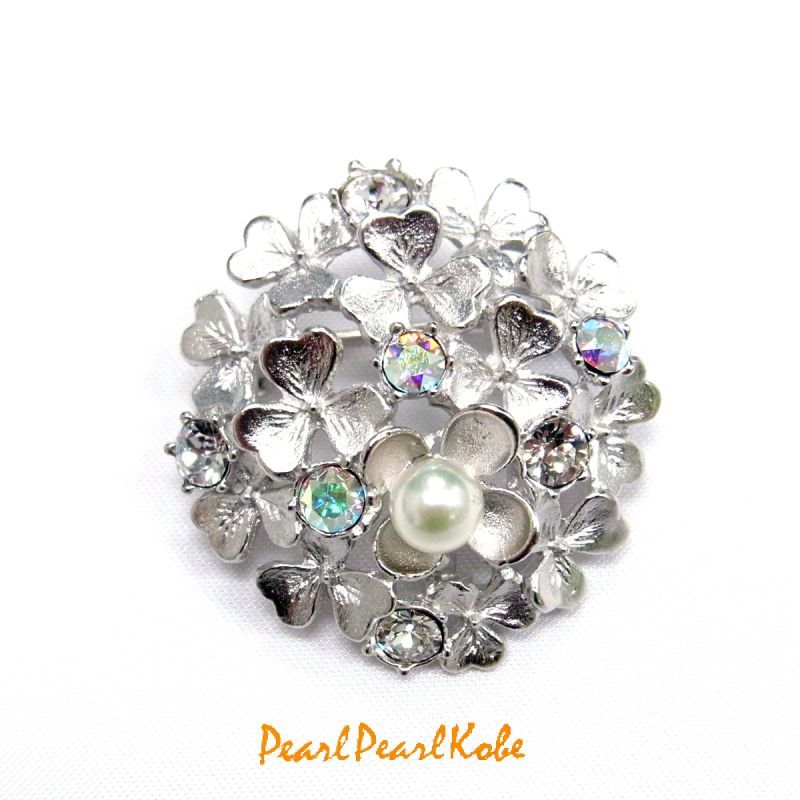 パールブローチ 紫陽花 本真珠 アコヤ真珠 スワロフスキー クリスタル
