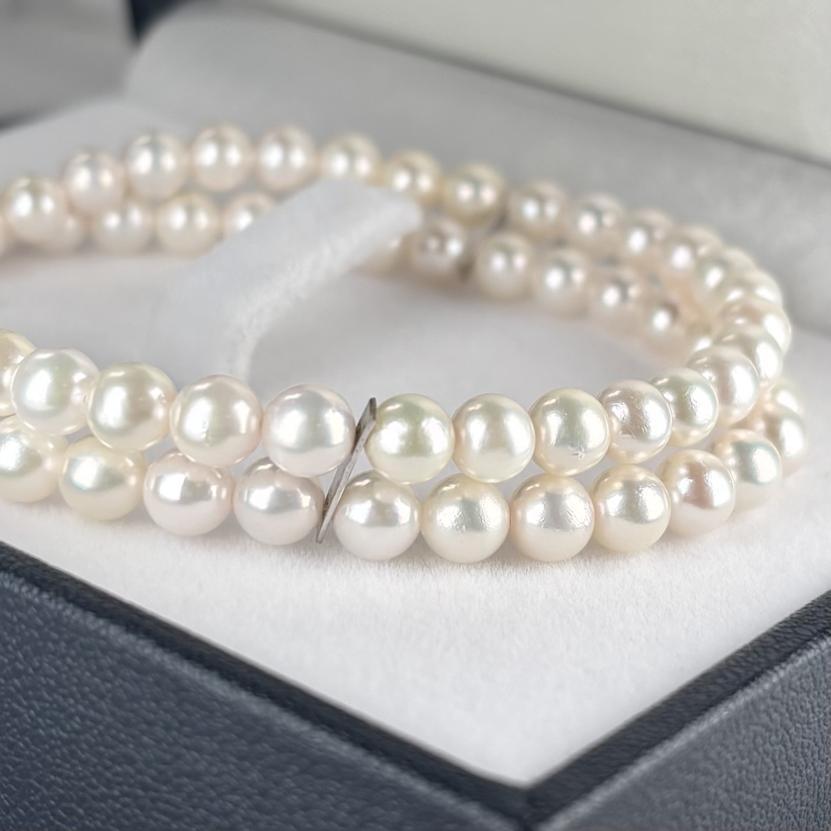 アコヤ真珠 2連パールブレスレット 5-5.5mm ホワイト ラウンド 18.5cm