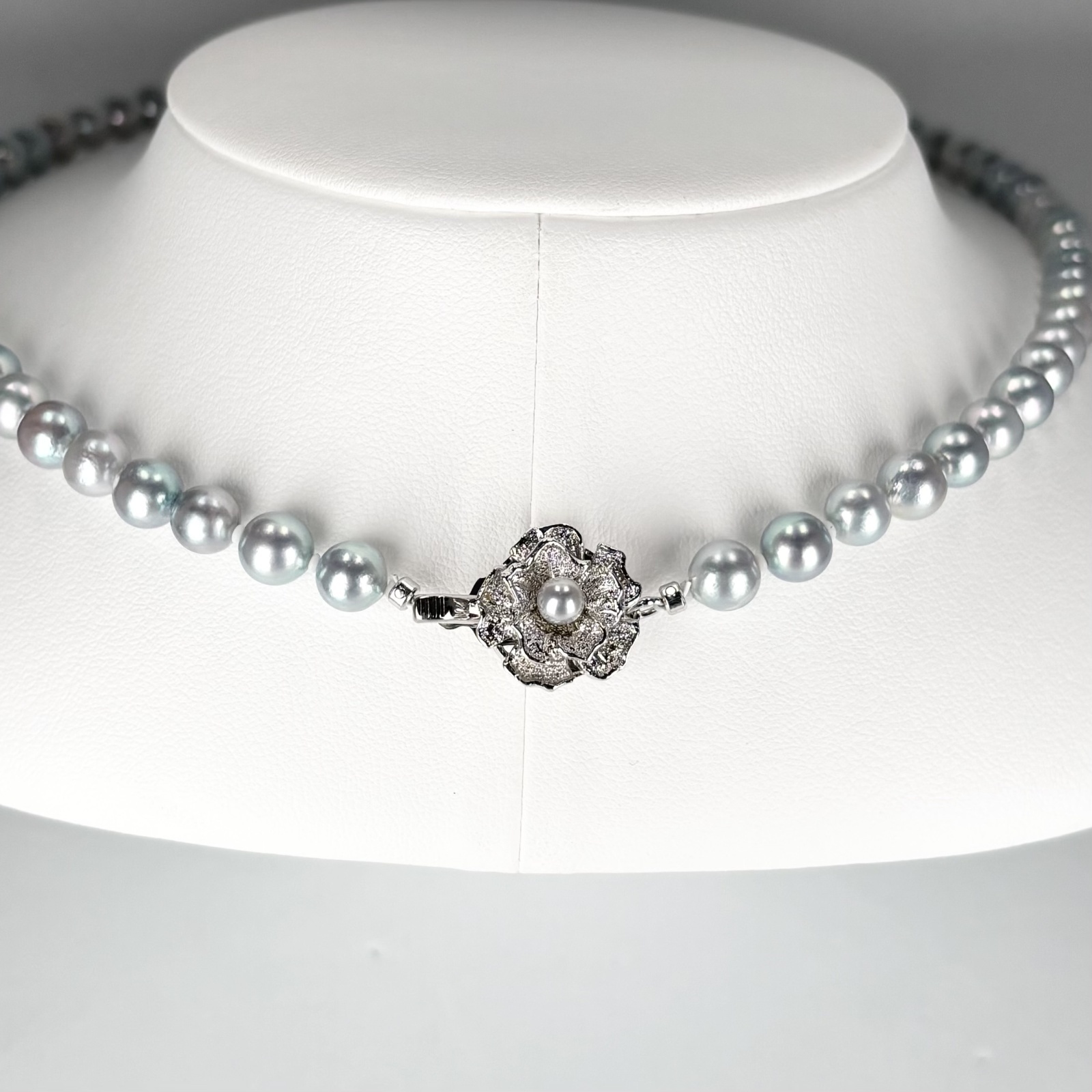 アコヤ真珠 グレーネックレス 6-6.5mmラウンド〜セミラウンド