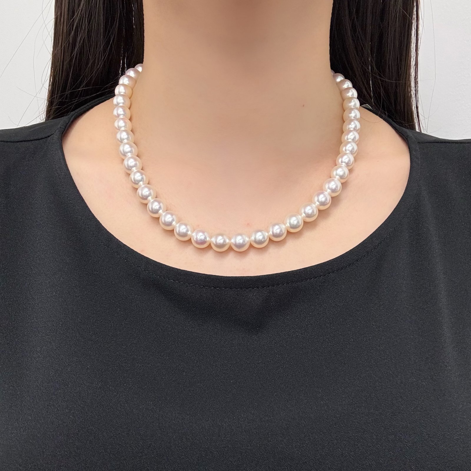 ランク上 アコヤ真珠 パールネックレス 9-9.5mm ホワイトピンク系 GIA