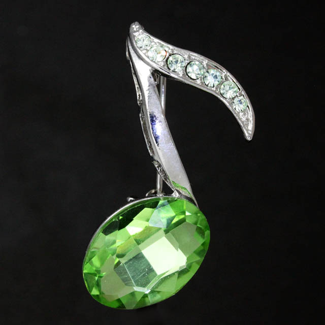 カジュアル 玻璃ブローチ 《8分音符》 萌木色 音楽雑貨・アクセサリー