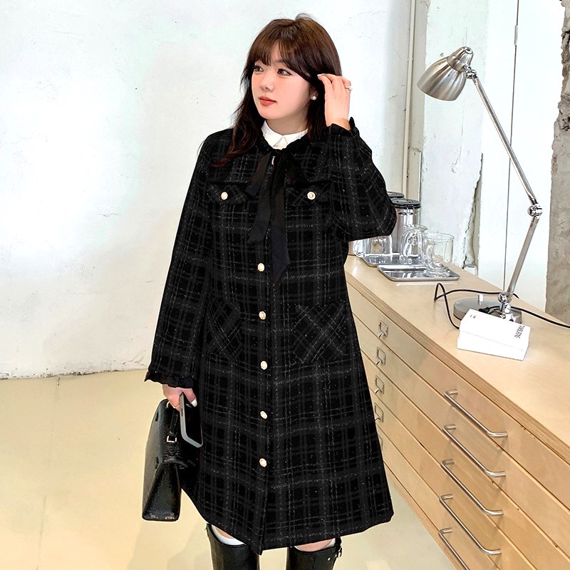 タータンチェックのAラインワンピース☆ - 大きいサイズの韓国